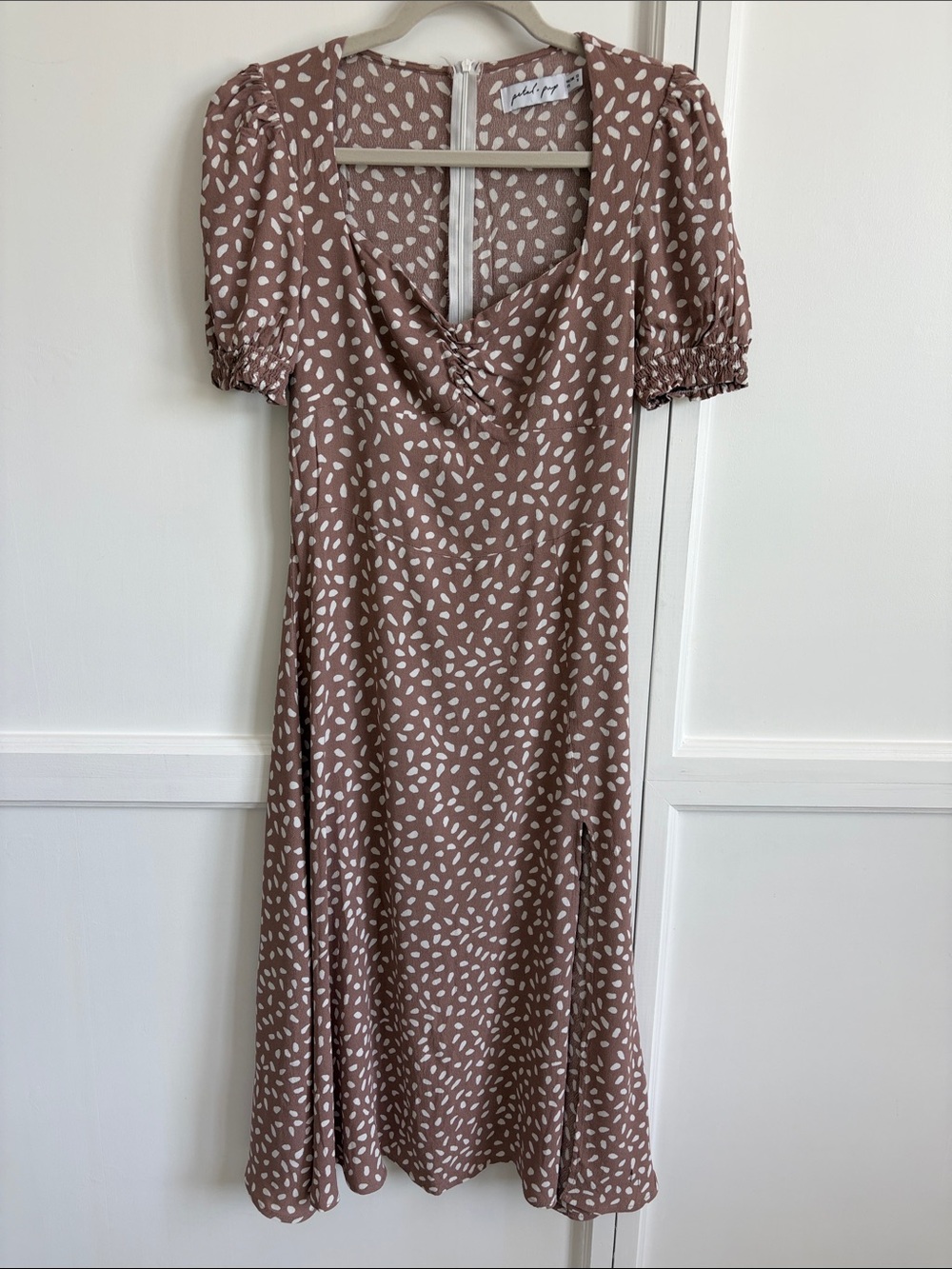 Petal & Pup Tan Midi Dress with White Spot Print size 8